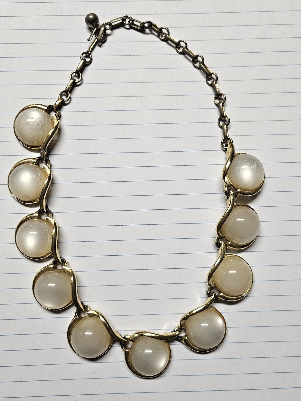 Vintage Coro White Moonstone Moonglow Chocker Necklace GoldTone Costume Jewelry